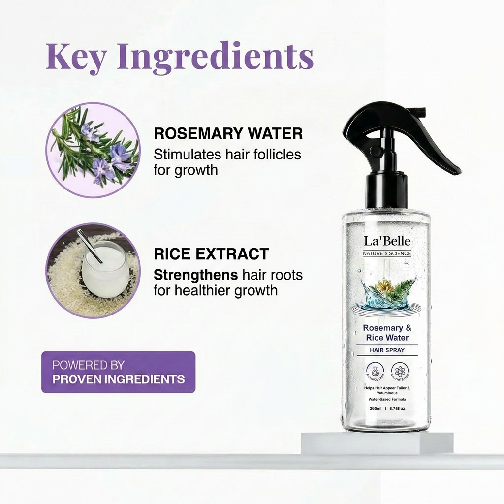 La'Belle Hair Growth Tonic Spray | Rosemary Water & Rice Water Extract